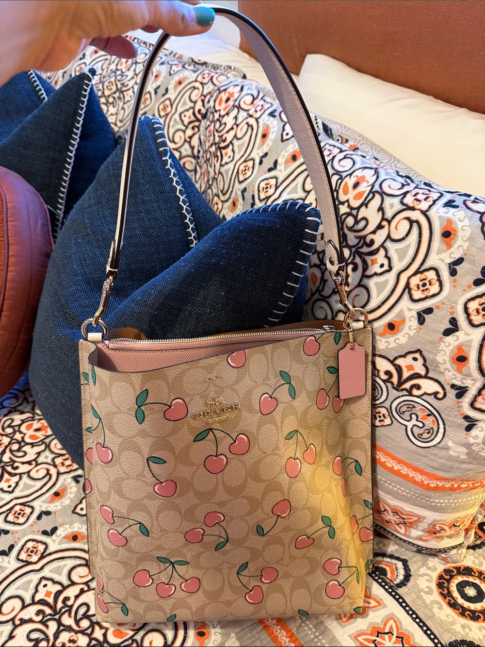 Coach Beige Tote with Pink Cherry Print - Picture 6 of 6